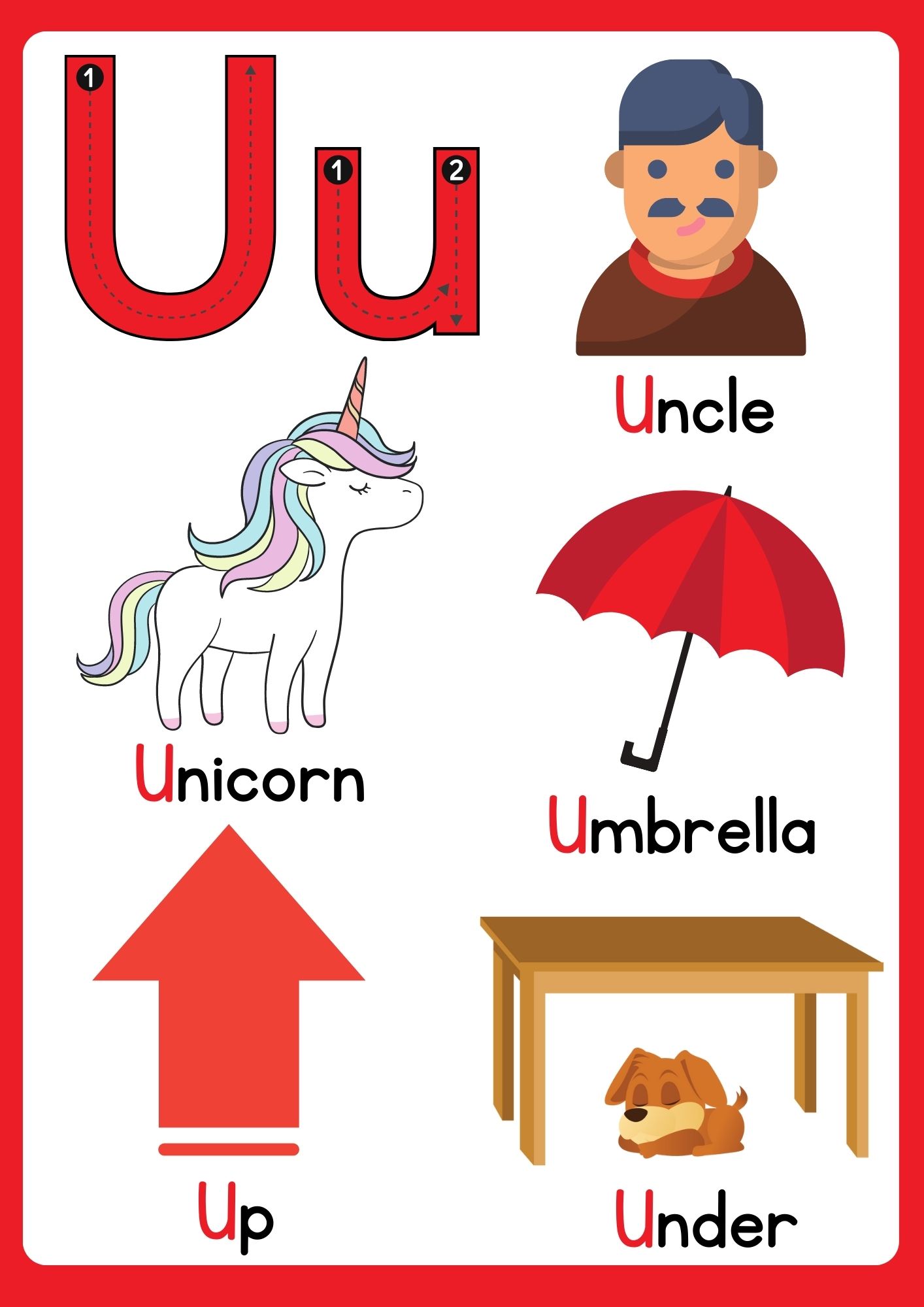 Letter u flashcard with words 3
